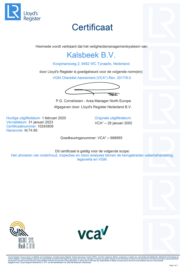Normec Kalsbeek - Certificaat VCA